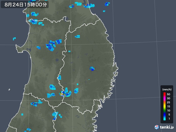 岩手県の雨雲レーダー(2019年08月24日)