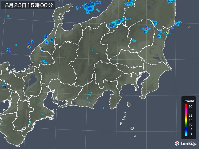 関東・甲信地方の雨雲レーダー(2019年08月25日)