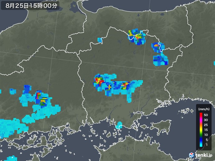 岡山県の雨雲レーダー(2019年08月25日)