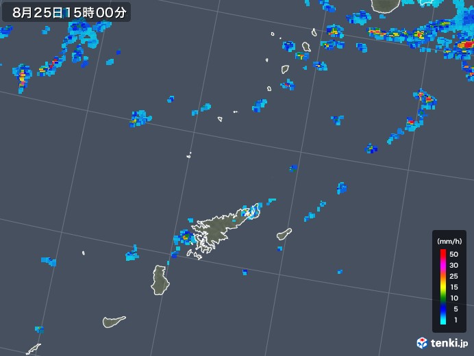 奄美諸島(鹿児島県)の雨雲レーダー(2019年08月25日)