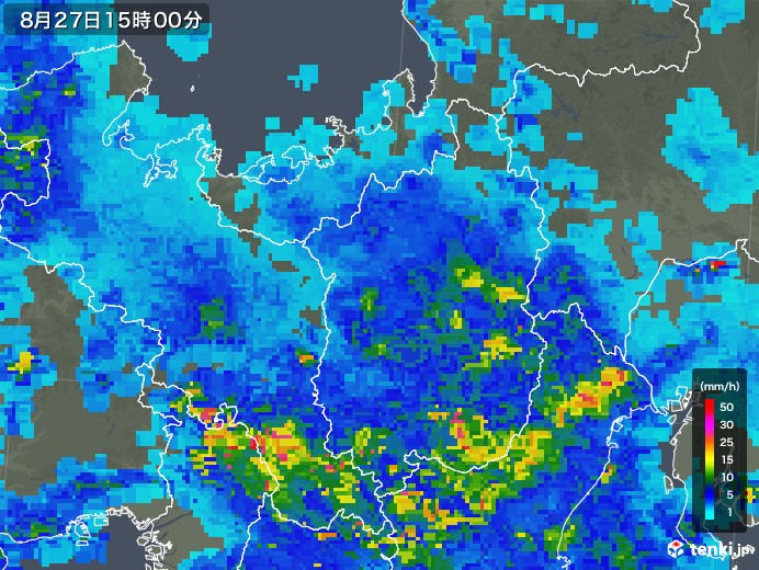 滋賀県の雨雲レーダー(2019年08月27日)