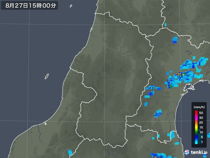 山形県の雨雲レーダー(2019年08月27日)