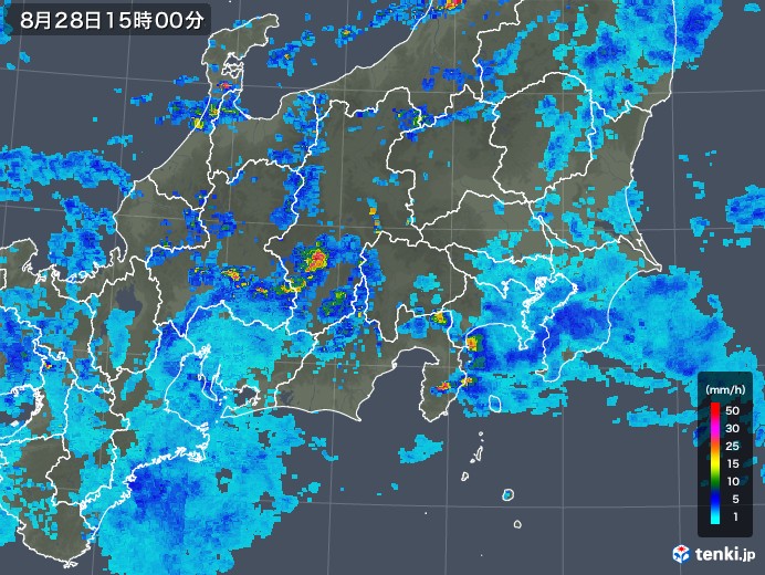 関東・甲信地方の雨雲レーダー(2019年08月28日)
