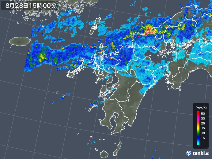 九州地方の雨雲レーダー(2019年08月28日)