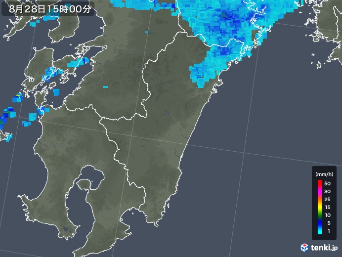 宮崎県の雨雲レーダー(2019年08月28日)