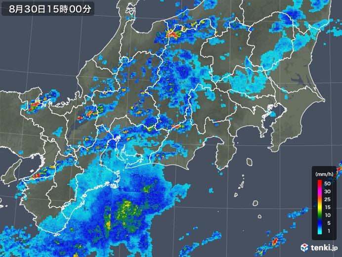 東海地方の雨雲レーダー(2019年08月30日)