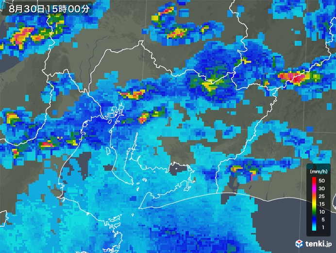 愛知県の雨雲レーダー(2019年08月30日)