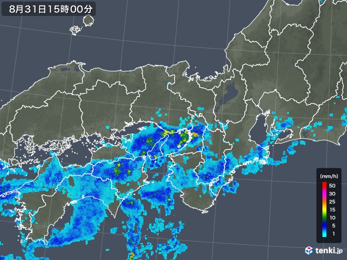 近畿地方の雨雲レーダー(2019年08月31日)