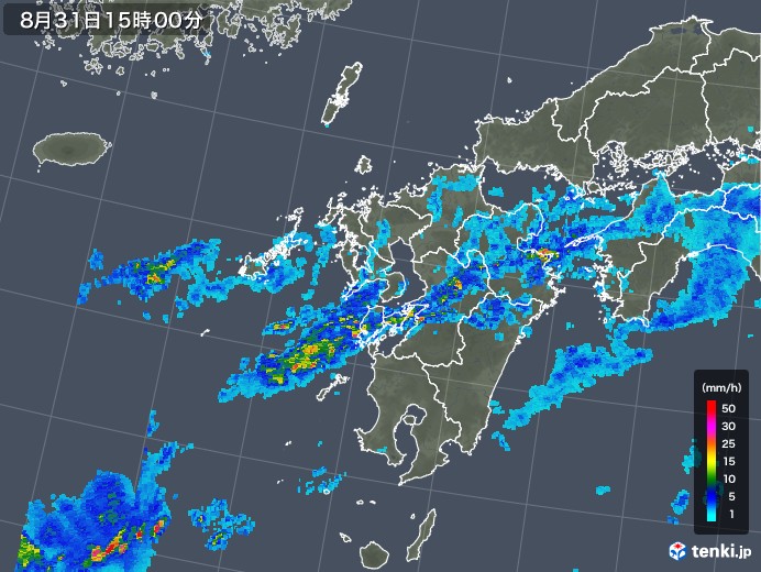 九州地方の雨雲レーダー(2019年08月31日)