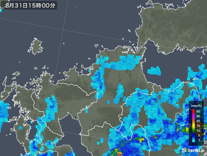 福岡県の雨雲レーダー(2019年08月31日)