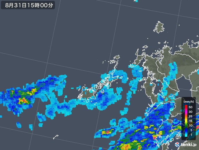 五島列島(長崎県)の雨雲レーダー(2019年08月31日)