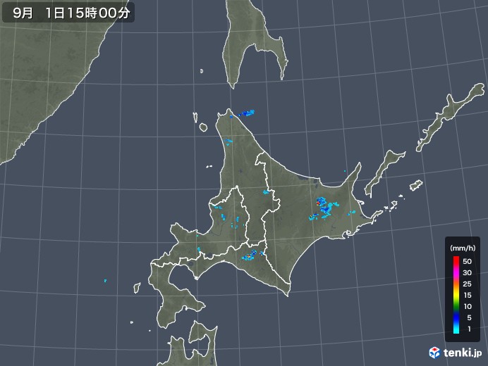 北海道地方の雨雲レーダー(2019年09月01日)