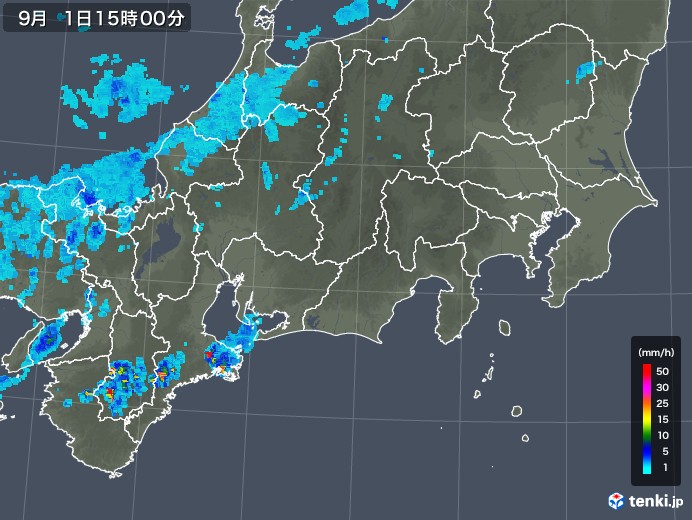 東海地方の雨雲レーダー(2019年09月01日)