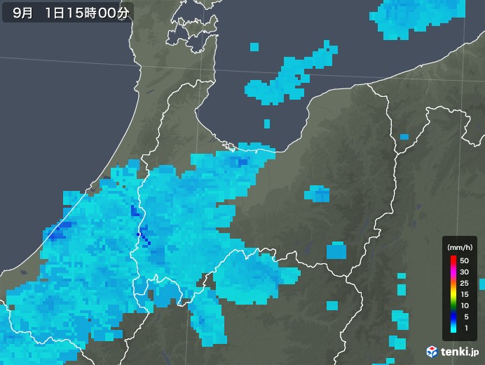 富山県の雨雲レーダー(2019年09月01日)