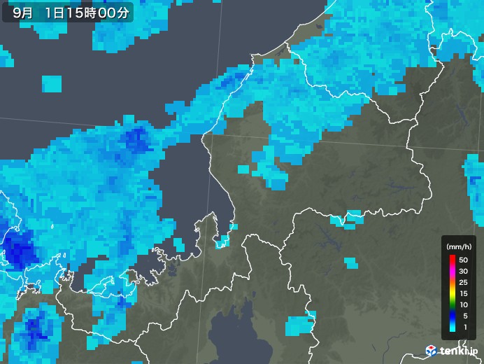 福井県の雨雲レーダー(2019年09月01日)