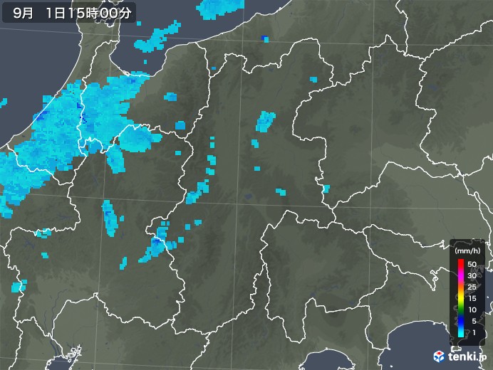 長野県の雨雲レーダー(2019年09月01日)