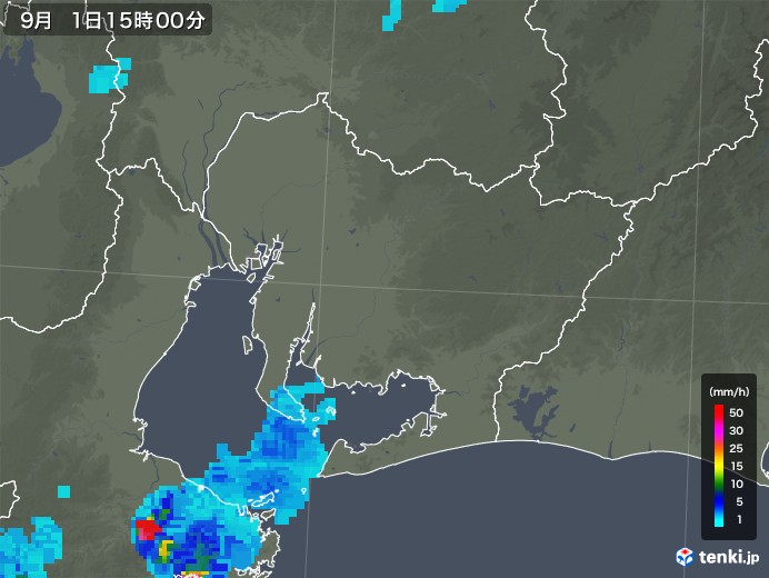 愛知県の雨雲レーダー(2019年09月01日)