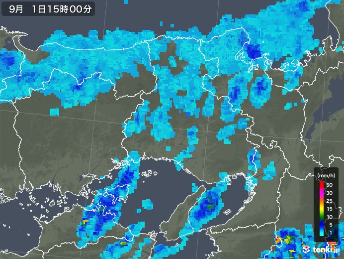 兵庫県の雨雲レーダー(2019年09月01日)