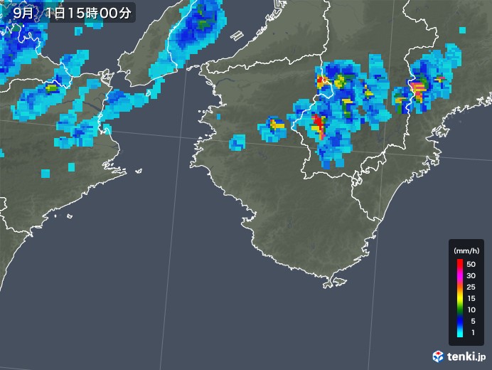 和歌山県の雨雲レーダー(2019年09月01日)