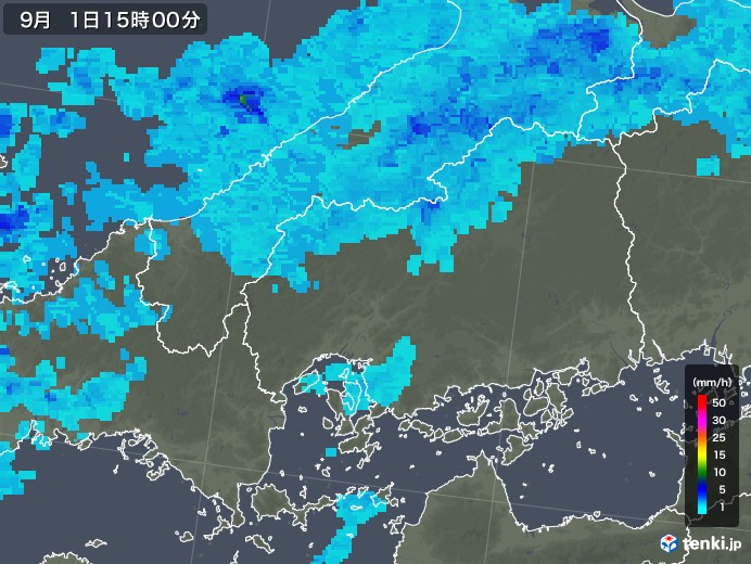 広島県の雨雲レーダー(2019年09月01日)