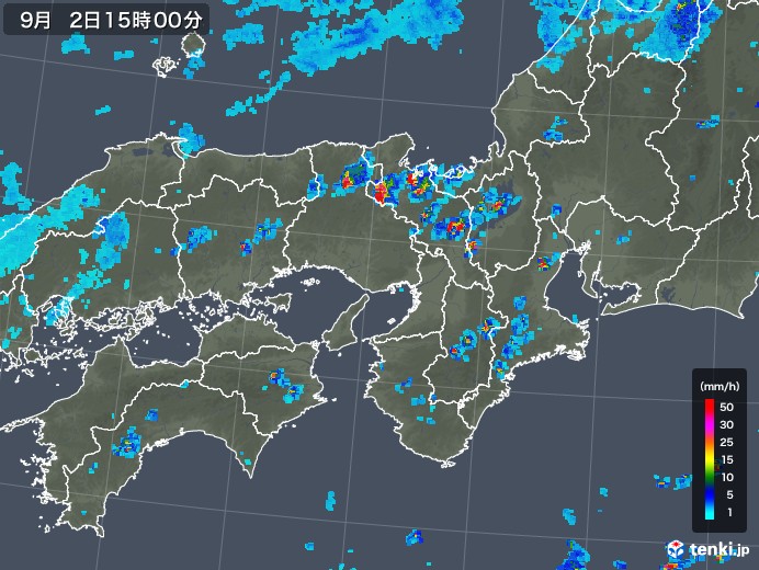 近畿地方の雨雲レーダー(2019年09月02日)