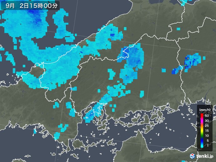 広島県の雨雲レーダー(2019年09月02日)