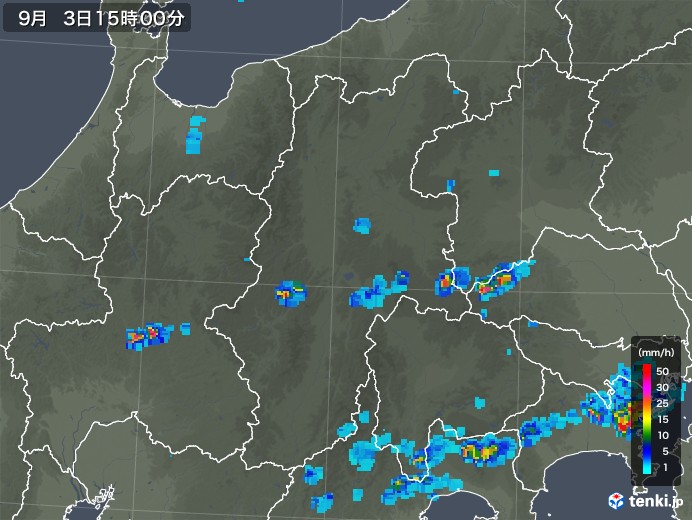 長野県の雨雲レーダー(2019年09月03日)