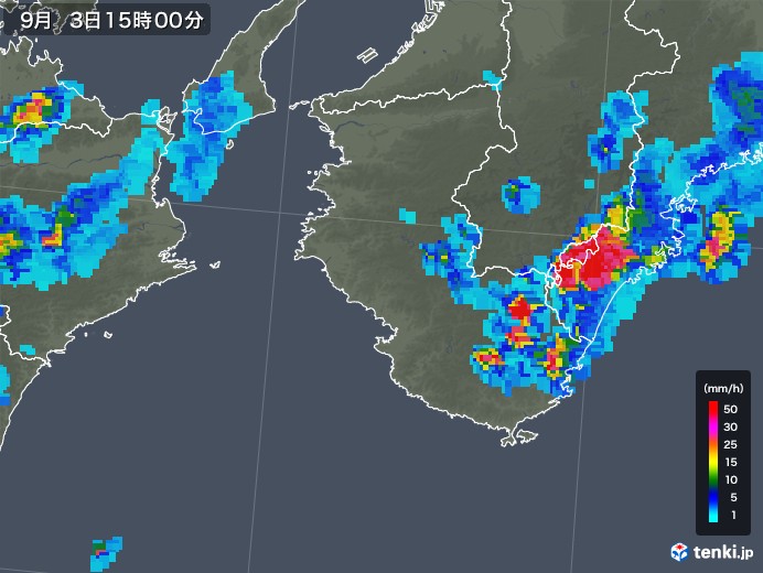 和歌山県の雨雲レーダー(2019年09月03日)