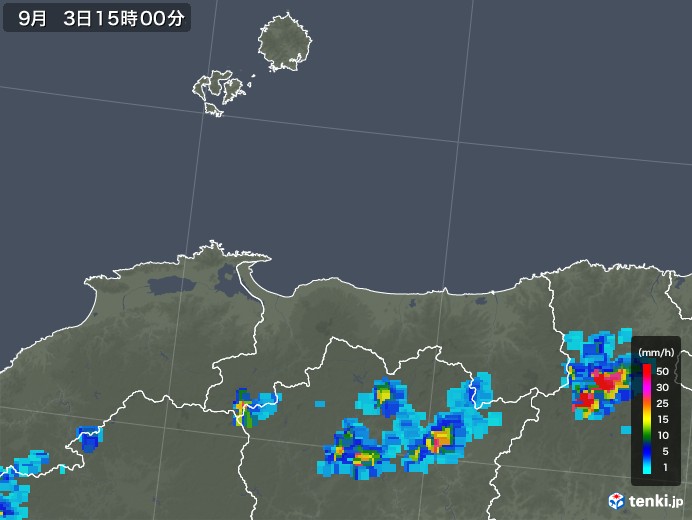 鳥取県の雨雲レーダー(2019年09月03日)