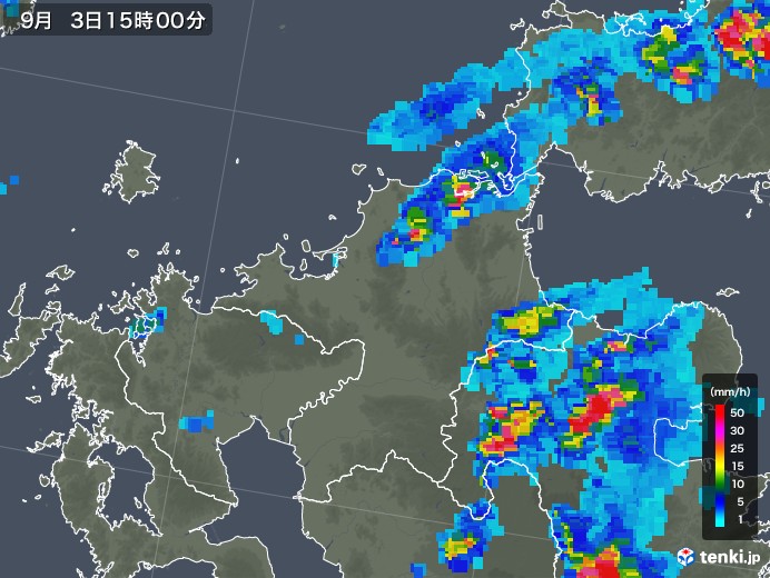 福岡県の雨雲レーダー(2019年09月03日)