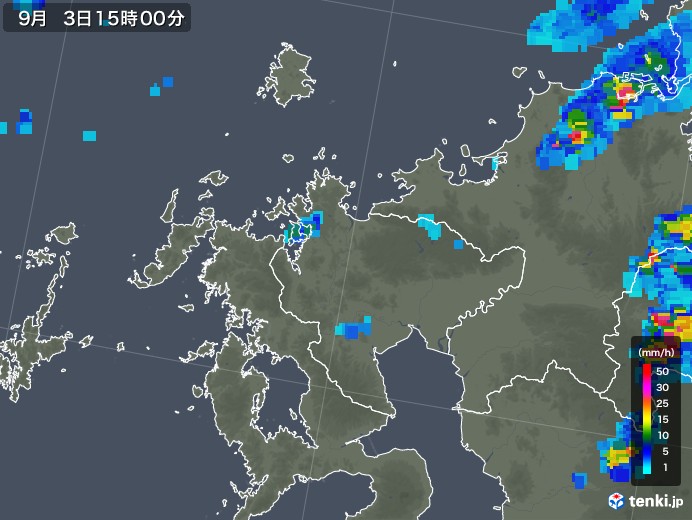 佐賀県の雨雲レーダー(2019年09月03日)