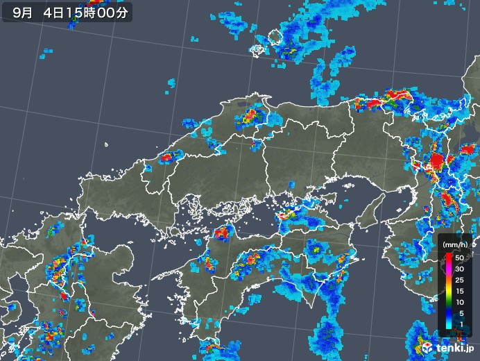 中国地方の雨雲レーダー(2019年09月04日)