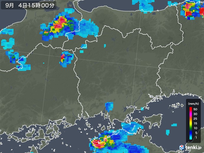 岡山県の雨雲レーダー(2019年09月04日)