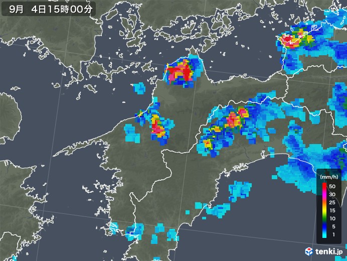 愛媛県の雨雲レーダー(2019年09月04日)