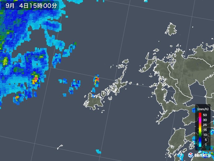 五島列島(長崎県)の雨雲レーダー(2019年09月04日)