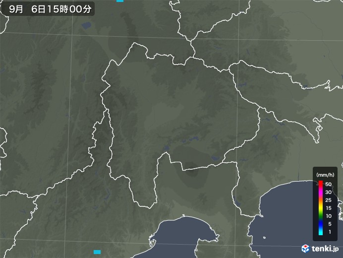 山梨県の雨雲レーダー(2019年09月06日)