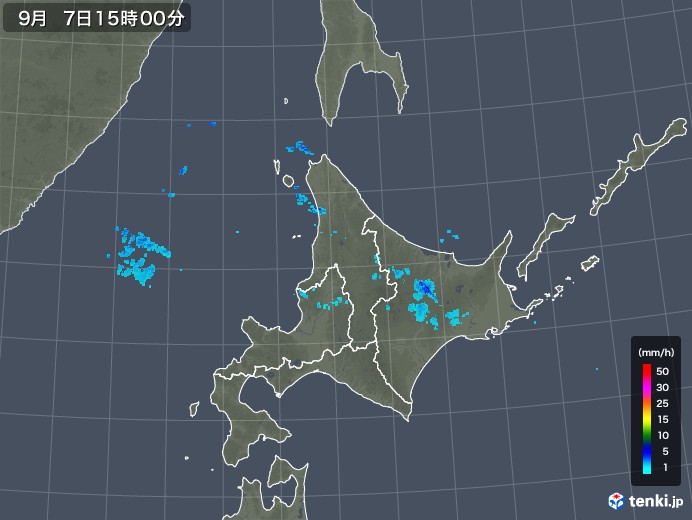 北海道地方の雨雲レーダー(2019年09月07日)