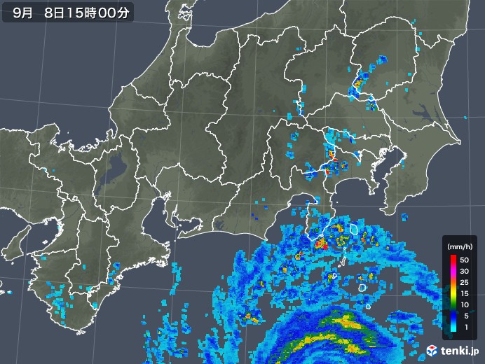 東海地方の雨雲レーダー(2019年09月08日)