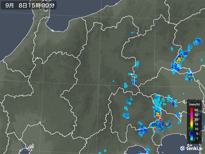 長野県の雨雲レーダー(2019年09月08日)