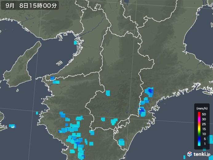 奈良県の雨雲レーダー(2019年09月08日)