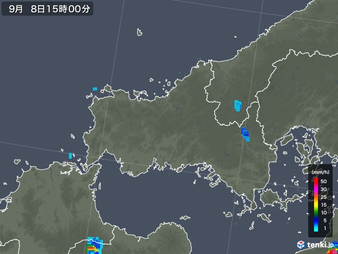 山口県の雨雲レーダー(2019年09月08日)