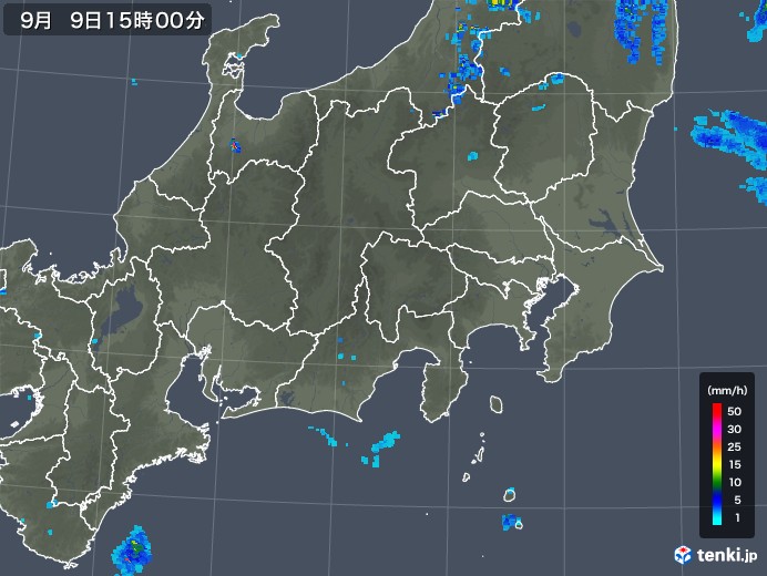 関東・甲信地方の雨雲レーダー(2019年09月09日)