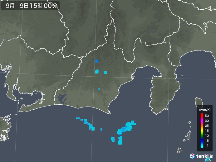 静岡県の雨雲レーダー(2019年09月09日)