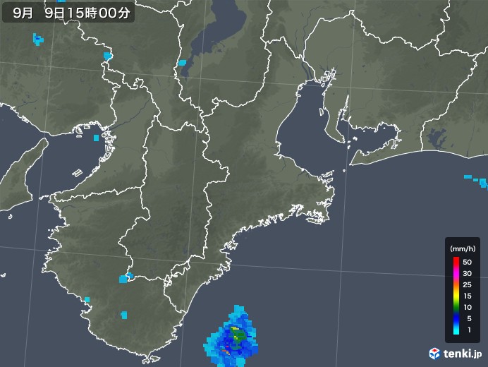 三重県の雨雲レーダー(2019年09月09日)
