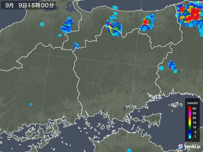 岡山県の雨雲レーダー(2019年09月09日)