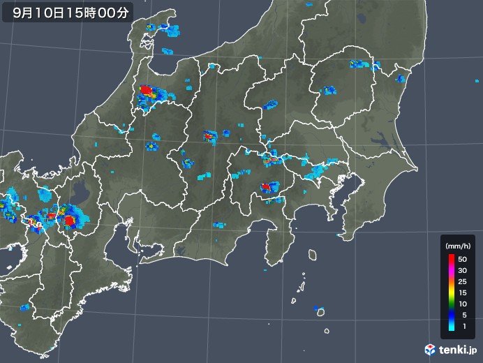 関東・甲信地方の雨雲レーダー(2019年09月10日)