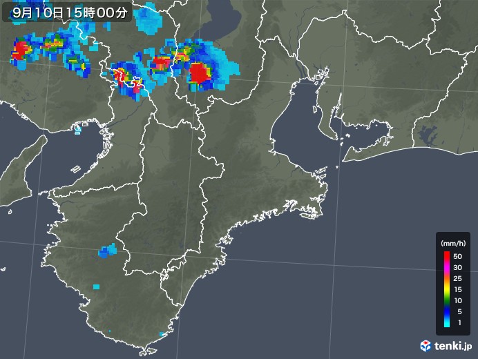 三重県の雨雲レーダー(2019年09月10日)
