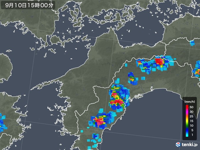 愛媛県の雨雲レーダー(2019年09月10日)