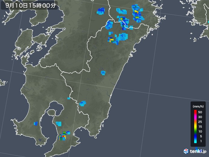 宮崎県の雨雲レーダー(2019年09月10日)