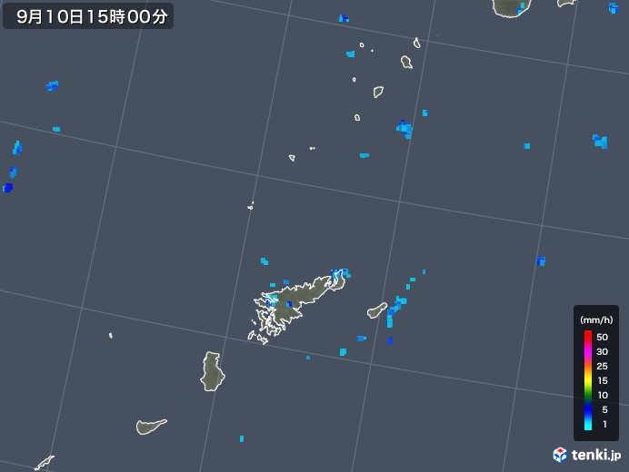 奄美諸島(鹿児島県)の雨雲レーダー(2019年09月10日)